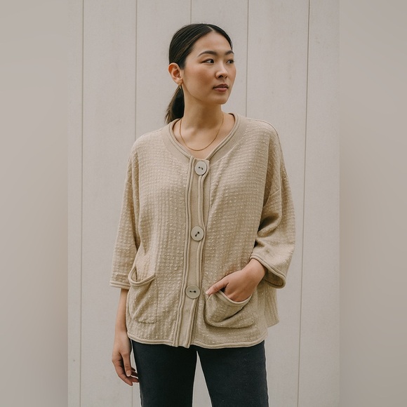 OLIVIA BY HABITAT | Beige Textured Cardigan with Large Buttons - Picture 1 of 10